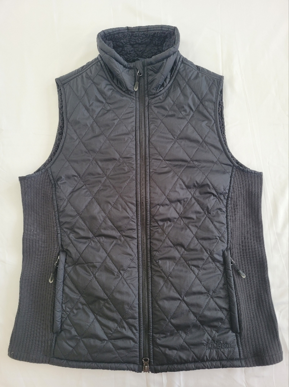 L.L.Bean Quilted Fleece Lined Black Zip-Front Vest Women M